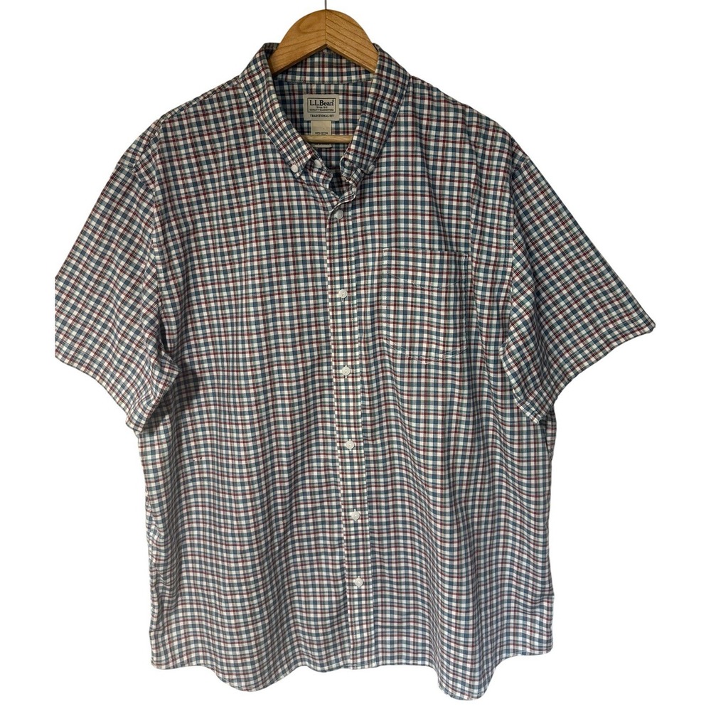 L.L.Bean Men's Short Sleeve Button Down Shirt Traditional Fit Plaid Check XL